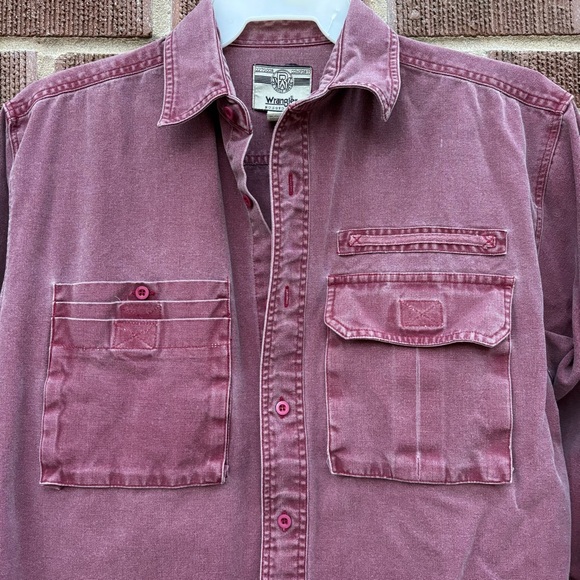 Vtg Wrangler Rugged Wear Pink Button Up Long Sleeve Shirt Size L (16-16 1/2) - Picture 2 of 10